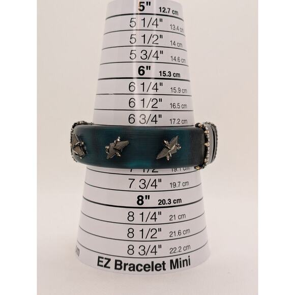 Alexis Bittar Blue Hinge Rhinestone Lucite Triangle Stud Bracelet Size 7.25" - Picture 6 of 6